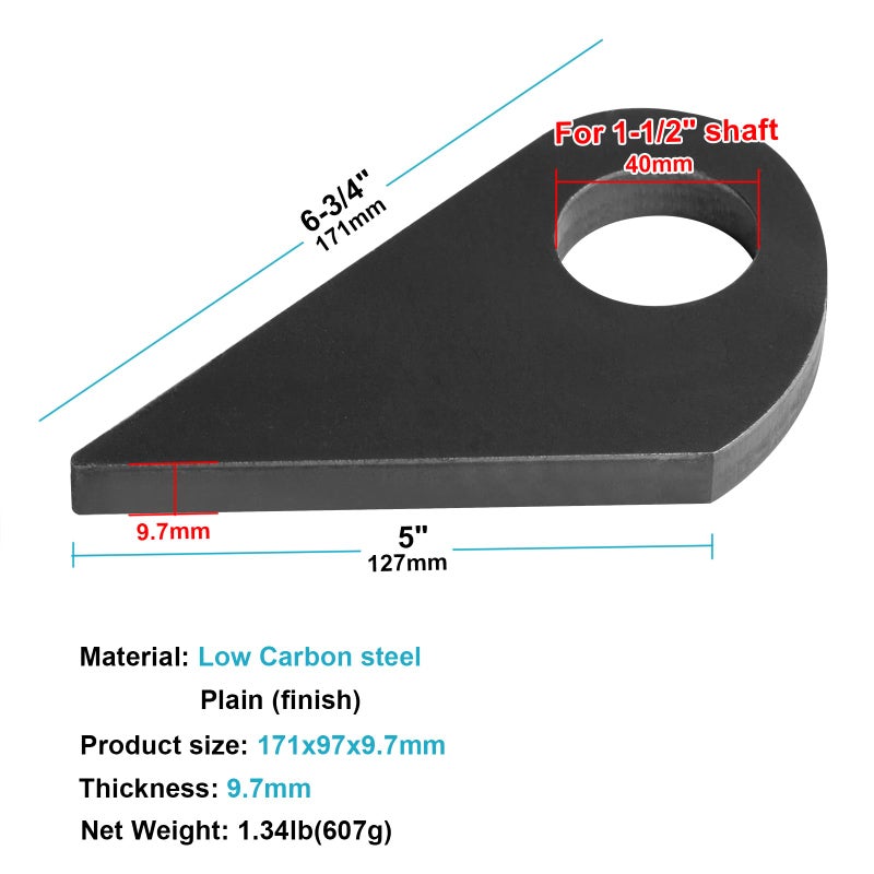 eoere 2 PCS Tear Drop Hinge Plate, Tear Drop Weld Washer for Trailer Ramp, Steel Thick 3/8"", Hole Dia. 1-9/16"" - Image 2
